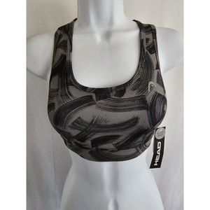 HEAD Black Gray Geometric Dri -Motion T- Back Sports Bra Top Size XS